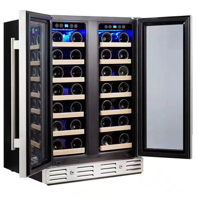 24 In. 40-Bottle Wine Cooler Built-In Two Door Dual Zone, Stainless Steel Door and Handle | Fridge.com