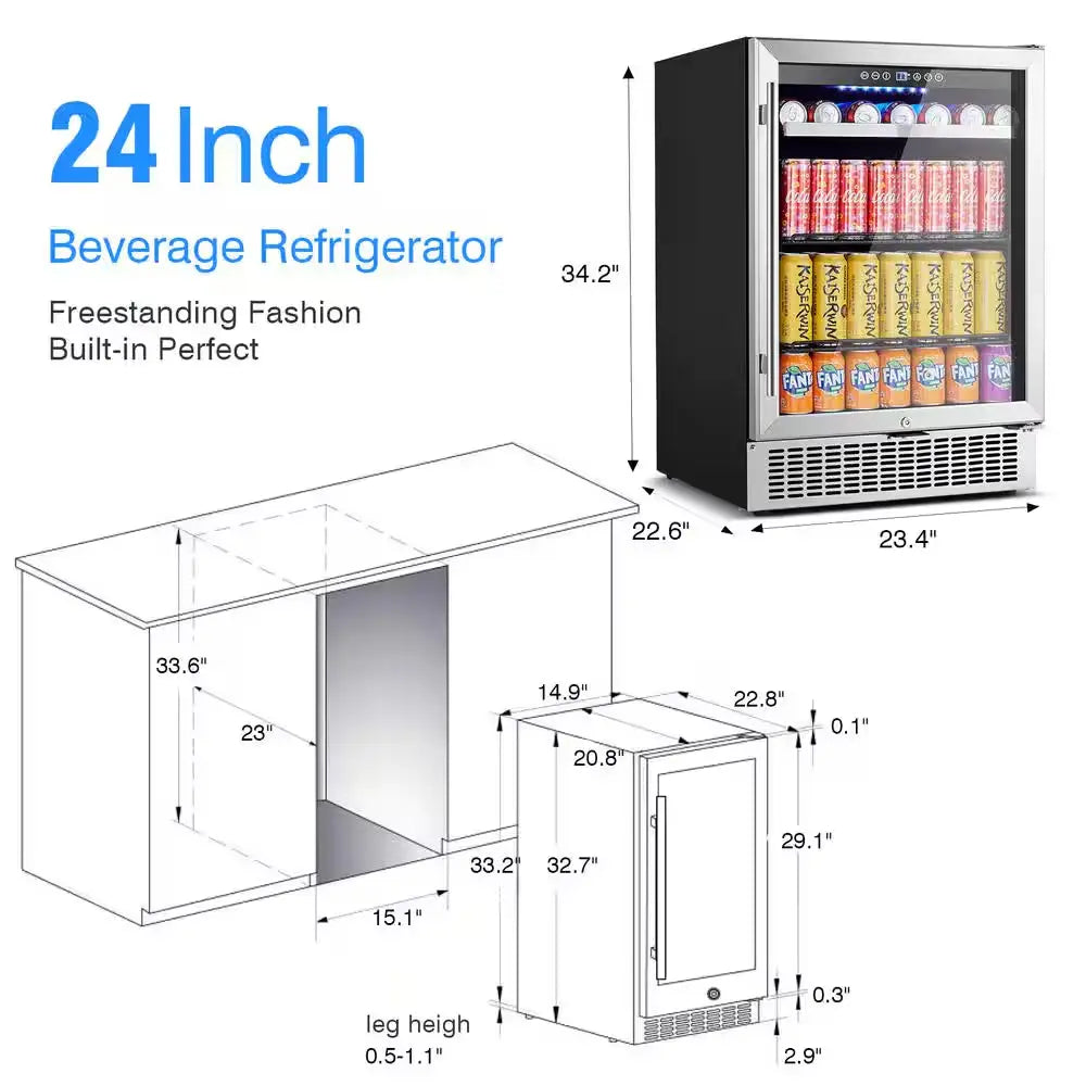 24 In. Built-In Beverage Center Single Zone 180-Cans Beverage Cooler Fridge in Stainless Steel | Fridge.com