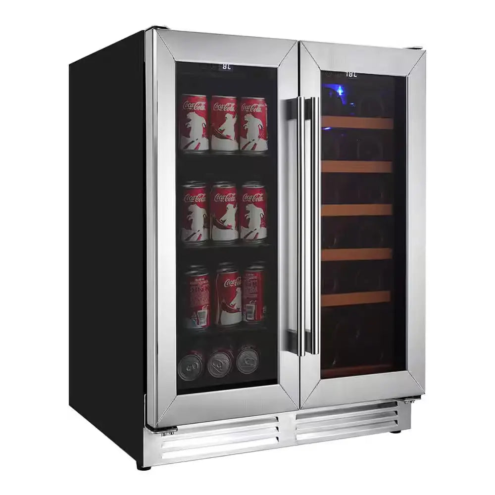 24 In. Built-In Dual Zone Wine and Beverage Fridge with Lock, 56 Can and 18 Bottle Capacity | Fridge.com