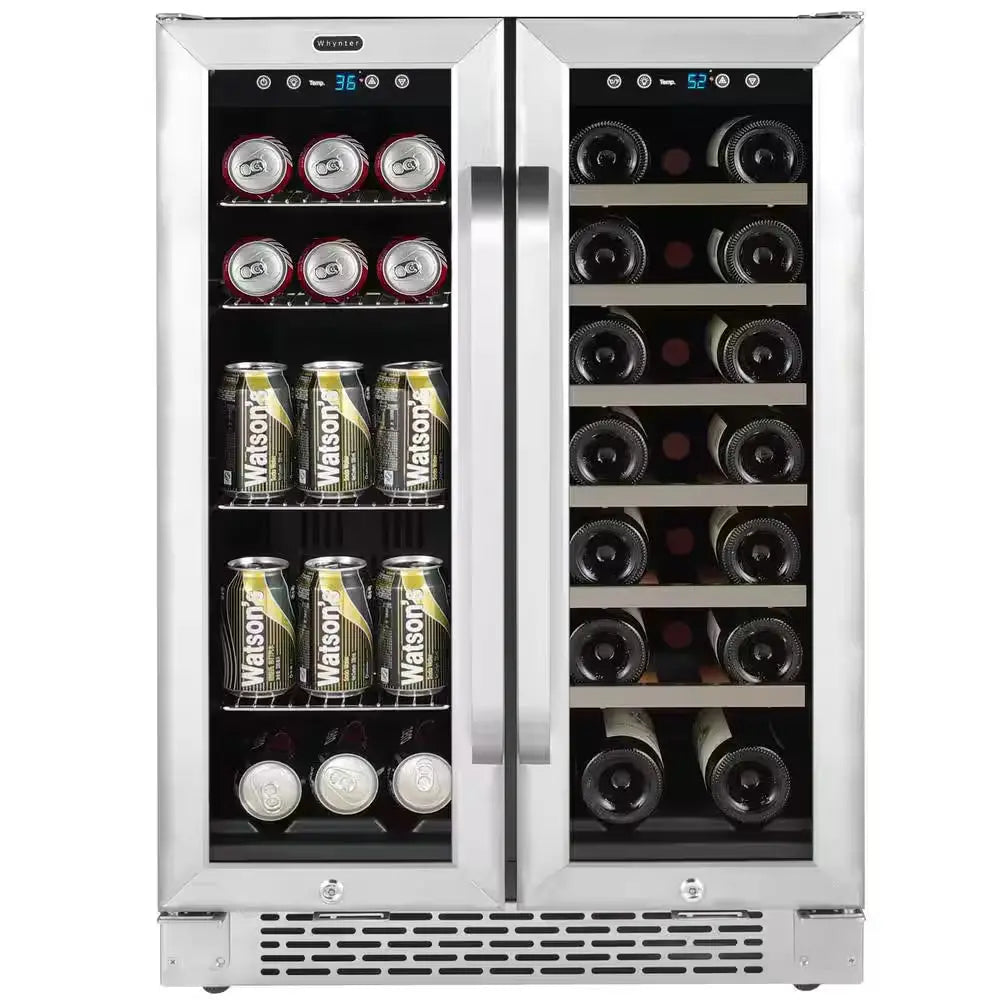 24 In. Built-In French Door Dual Zone 20-Bottle Wine and 60-Can Beverage Cooler | Fridge.com