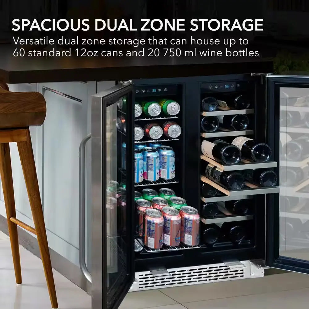 24 In. Built-In French Door Dual Zone 20-Bottle Wine and 60-Can Beverage Cooler | Fridge.com