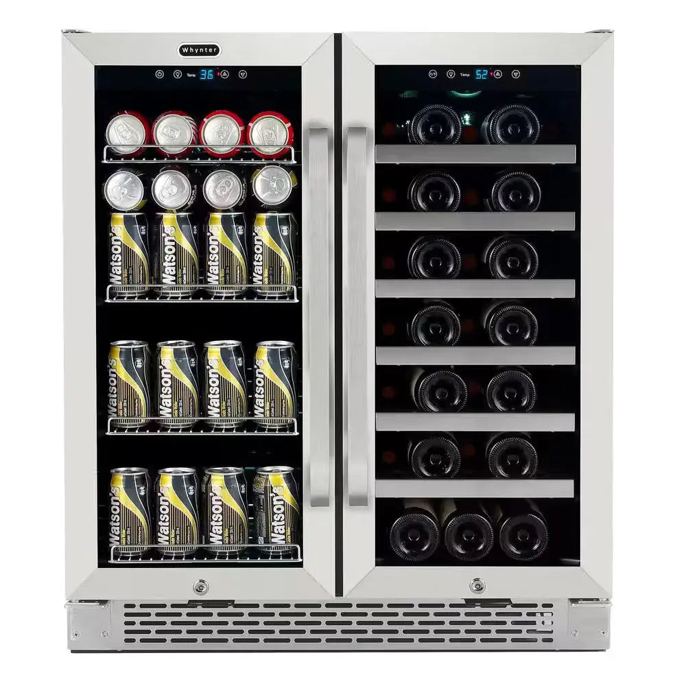 24 In. Built-In French Door Dual Zone 20-Bottle Wine and 60-Can Beverage Cooler | Fridge.com