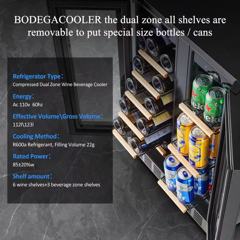 24 In. Dual Zone 17-Wine Bottles and 77-Cans Built-In and Freestanding Beverage & Wine Cooler in Black | Fridge.com