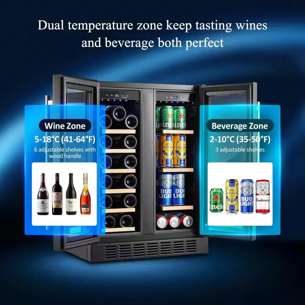 24 In. Dual Zone 17-Wine Bottles and 77-Cans Built-In and Freestanding Beverage & Wine Cooler in Black | Fridge.com