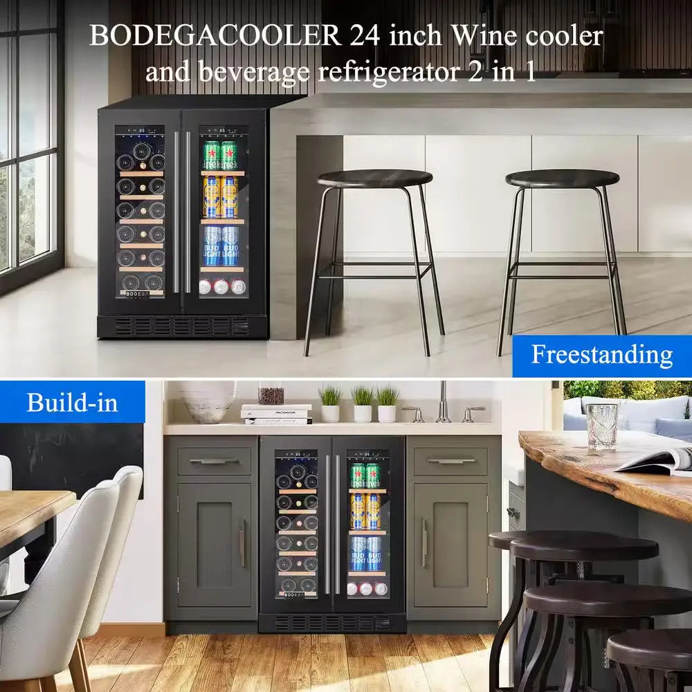 24 In. Dual Zone 17-Wine Bottles and 77-Cans Built-In and Freestanding Beverage & Wine Cooler in Black | Fridge.com