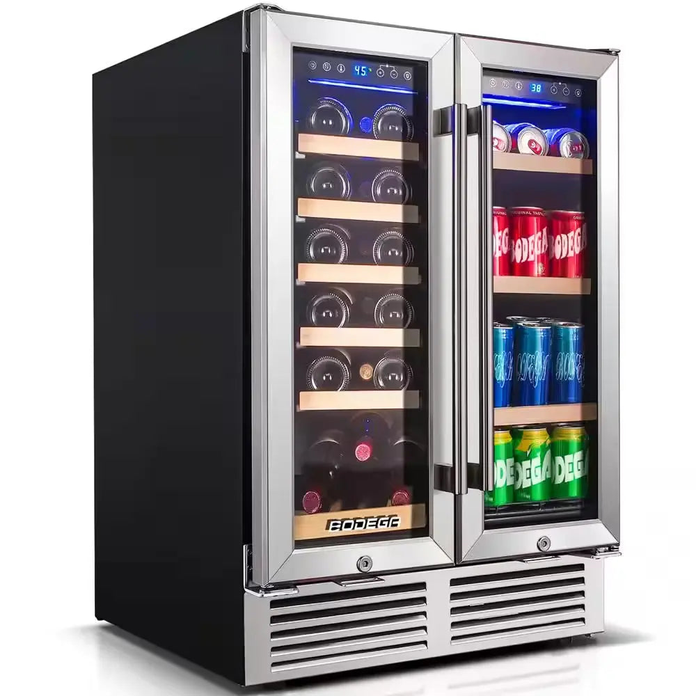 24 In. Dual Zone 19-Wine Bottles and 57-Cans Beverage & Wine Cooler with Smart APP Control in Stainless Steel | Fridge.com