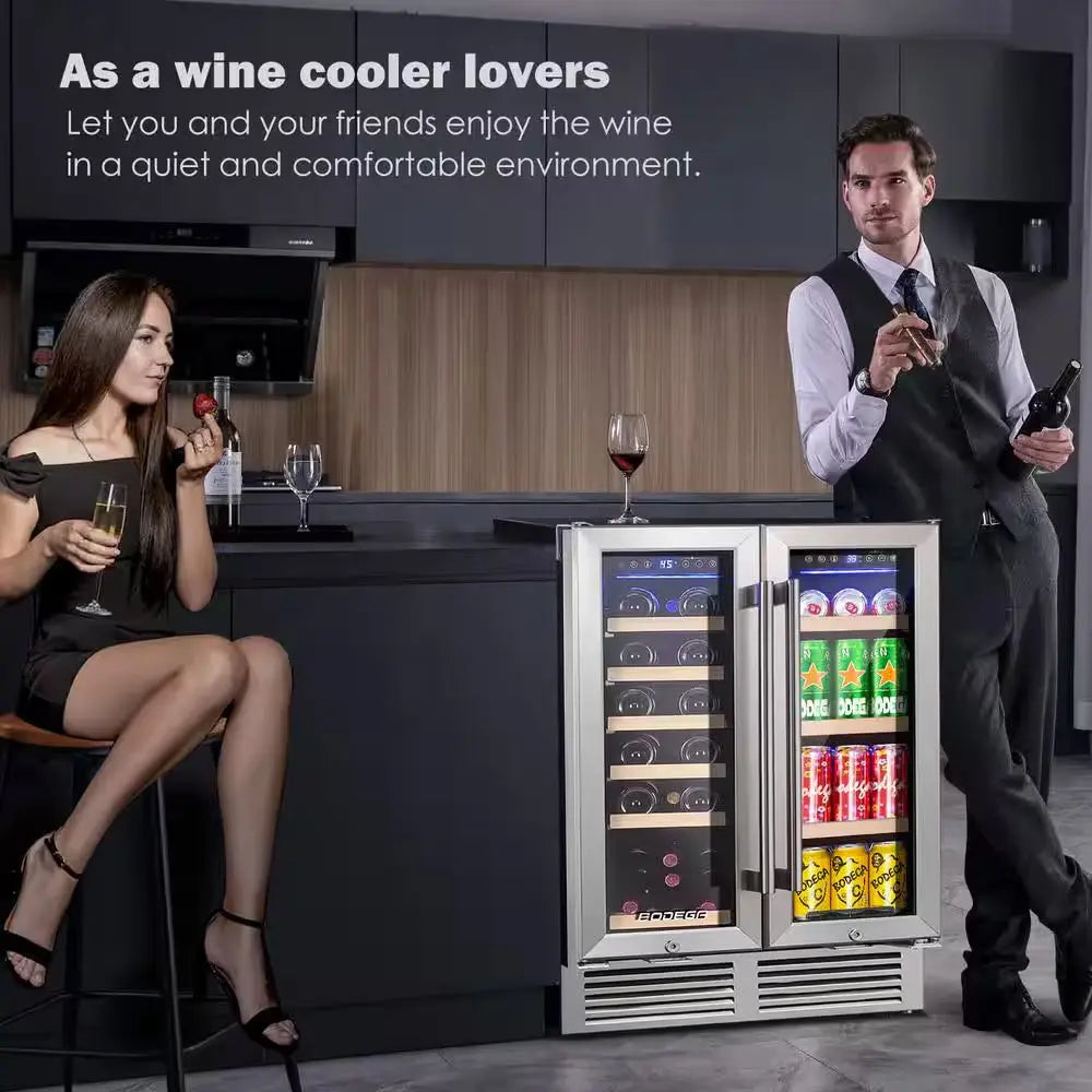 24 In. Dual Zone 19-Wine Bottles and 57-Cans Beverage & Wine Cooler with Smart APP Control in Stainless Steel | Fridge.com