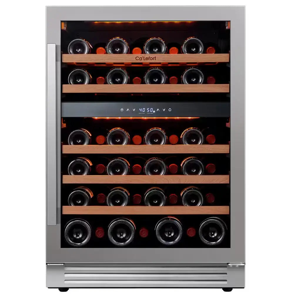 24 In. Dual Zone 46-Bottles Built-In Wine Cooler Refrigerator in Stainless Steel Frost-Free Touch Panel | Fridge.com