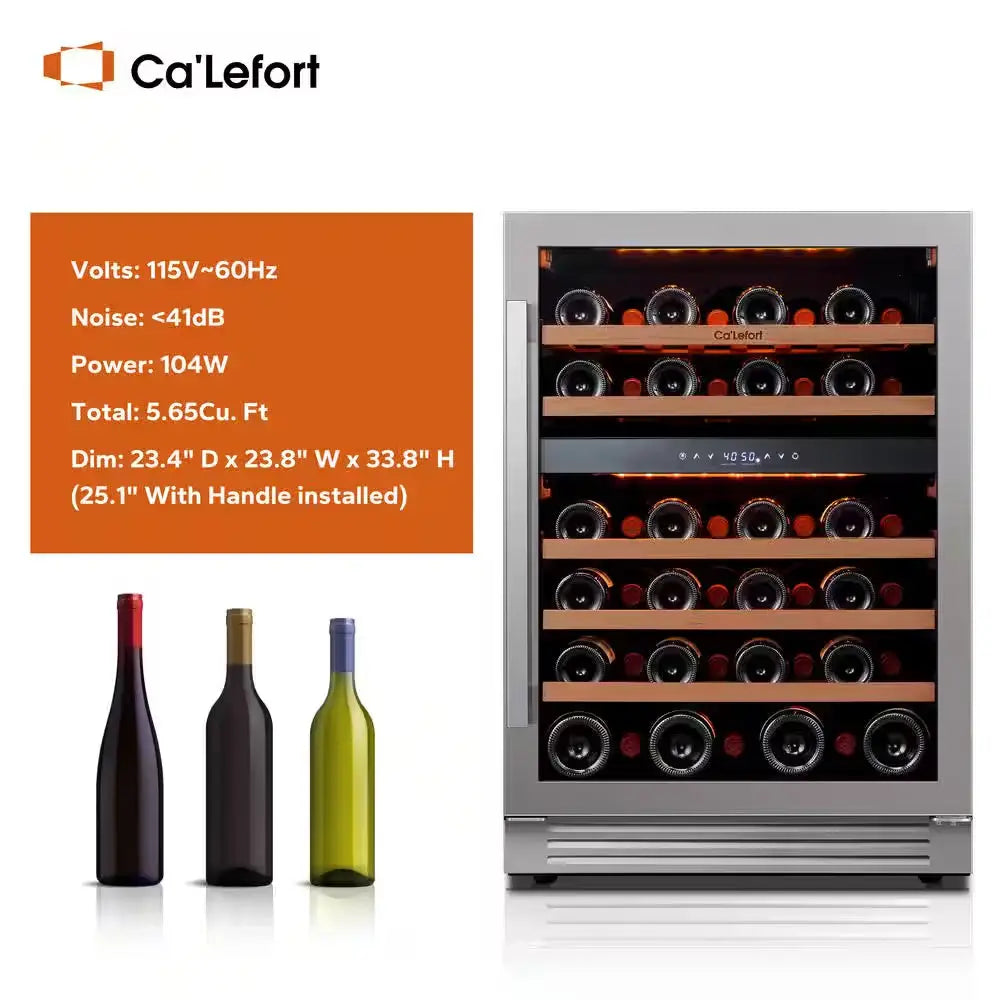 24 In. Dual Zone 46-Bottles Built-In Wine Cooler Refrigerator in Stainless Steel Frost-Free Touch Panel | Fridge.com