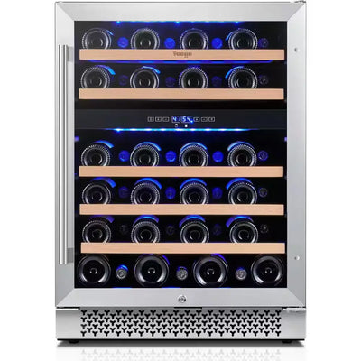 24 In. Dual Zone 46-Bottles Built-In Wine Cooler Refrigerator with Safety Lock and 5 Removable Shelves Frost Free | Fridge.com