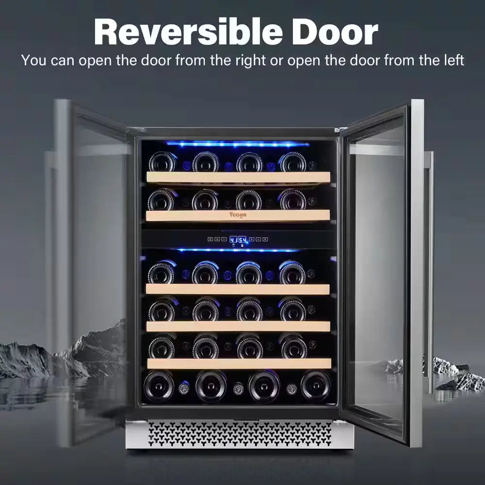 24 In. Dual Zone 46-Bottles Built-In Wine Cooler Refrigerator with Safety Lock and 5 Removable Shelves Frost Free | Fridge.com