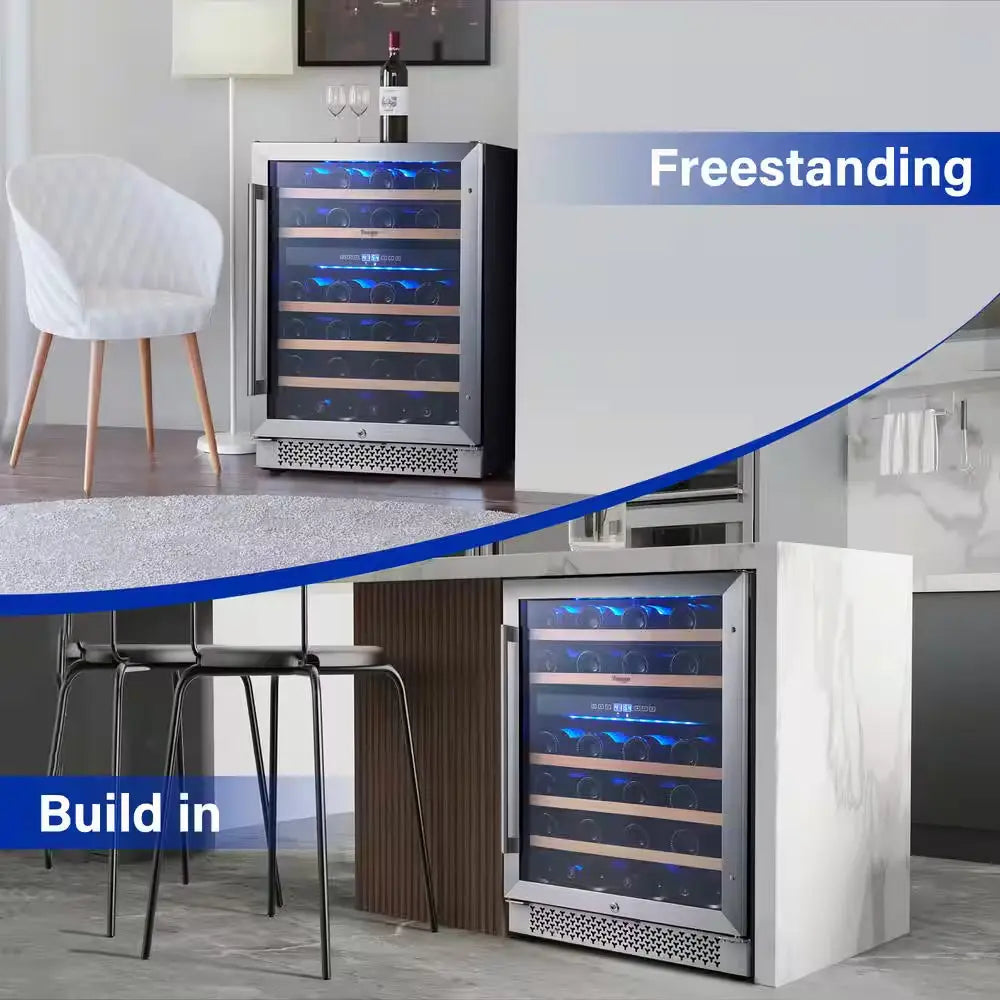 24 In. Dual Zone 46-Bottles Built-In Wine Cooler Refrigerator with Safety Lock and 5 Removable Shelves Frost Free | Fridge.com