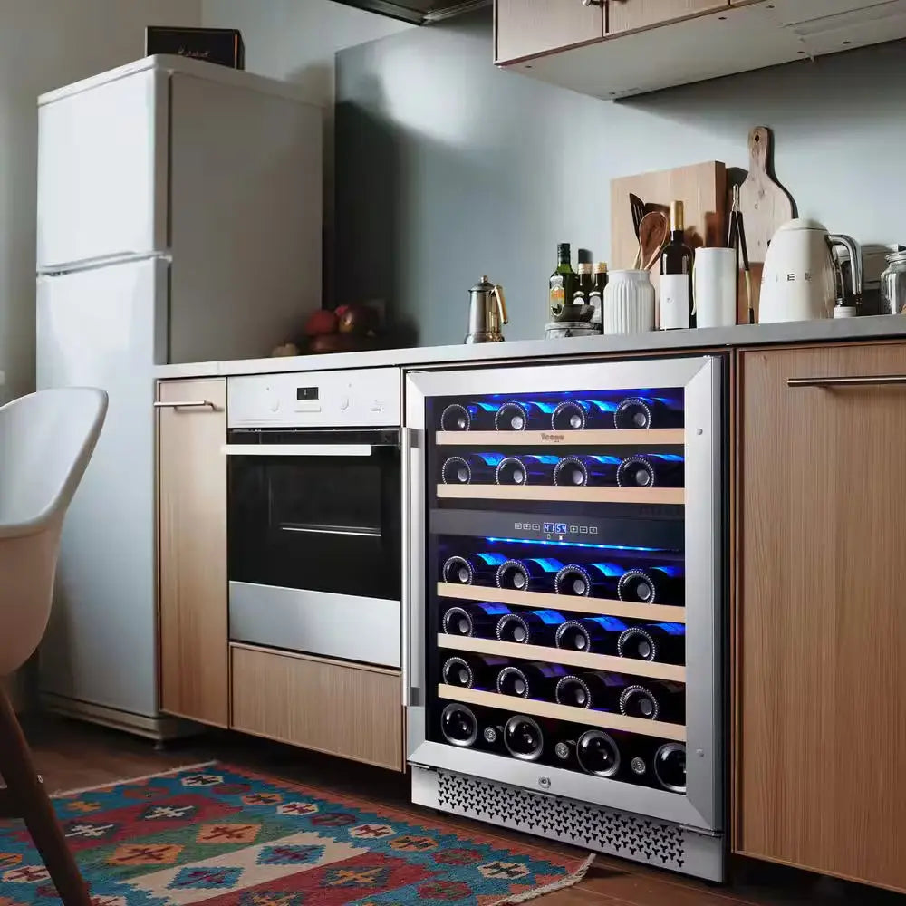 24 In. Dual Zone 46-Bottles Built-In Wine Cooler Refrigerator with Safety Lock and 5 Removable Shelves Frost Free | Fridge.com