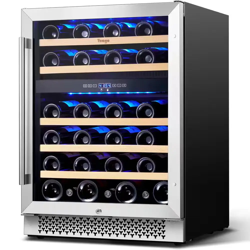 24 In. Dual Zone 46-Bottles Built-In Wine Cooler Refrigerator with Safety Lock and 5 Removable Shelves Frost Free | Fridge.com