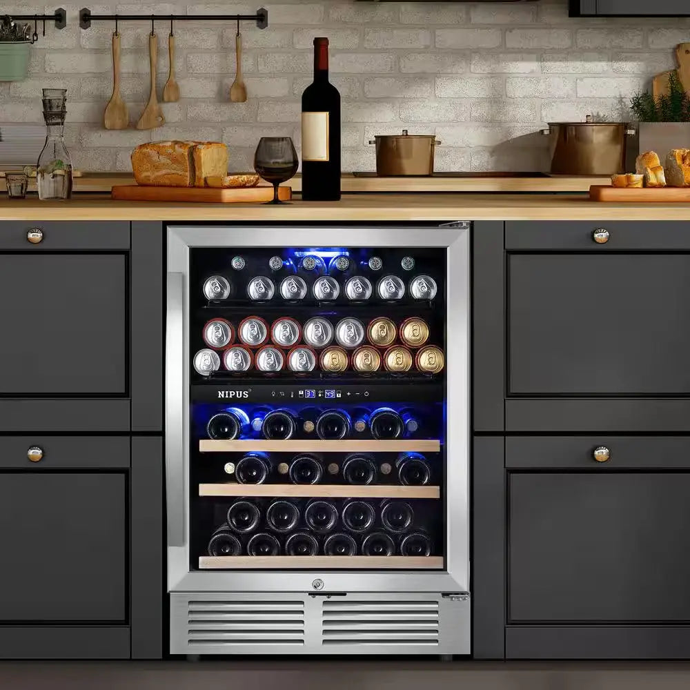 24 In. Dual Zone Upper and Lower 27-Wine Bottles and 94-Cans Beverage & Wine Cooler in Silver Built-In and Freestanding | Fridge.com