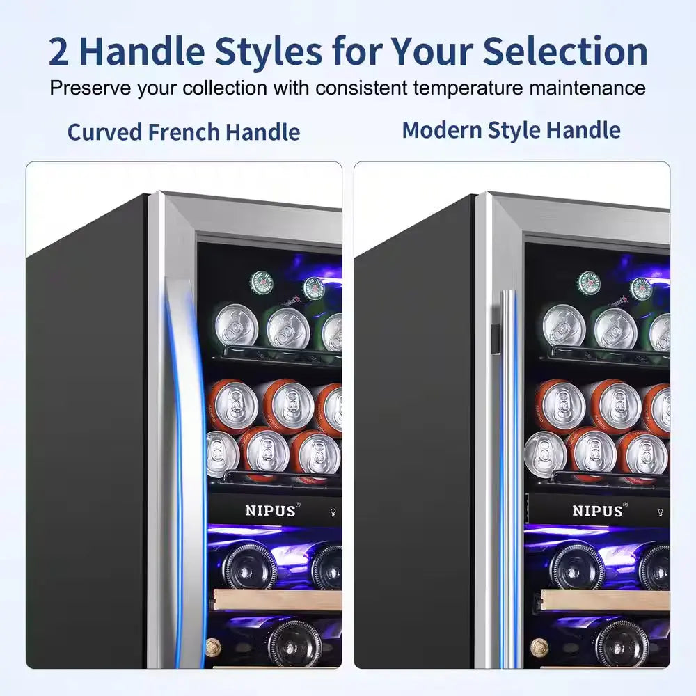 24 In. Dual Zone Upper and Lower 27-Wine Bottles and 94-Cans Beverage & Wine Cooler in Silver Built-In and Freestanding | Fridge.com