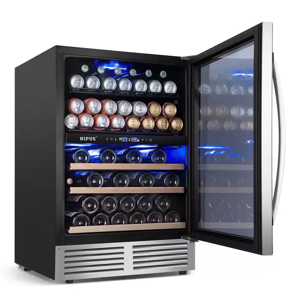 24 In. Dual Zone Upper and Lower 27-Wine Bottles and 94-Cans Beverage & Wine Cooler in Silver Built-In and Freestanding | Fridge.com