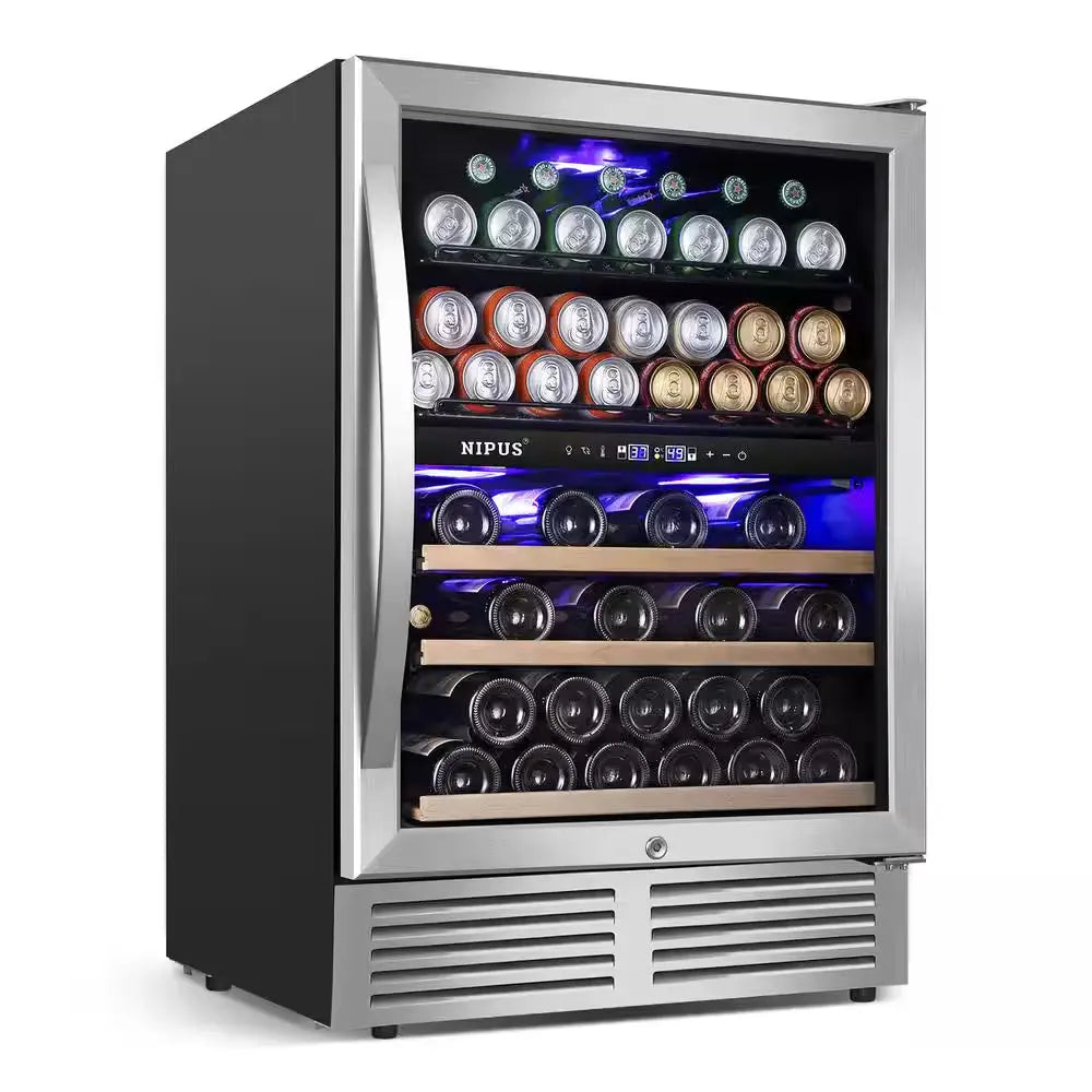 24 In. Dual Zone Upper and Lower 27-Wine Bottles and 94-Cans Beverage & Wine Cooler in Silver Built-In and Freestanding | Fridge.com