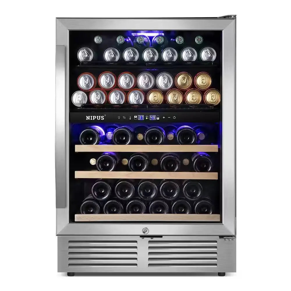 24 In. Dual Zone Upper and Lower 27-Wine Bottles and 94-Cans Beverage & Wine Cooler in Silver Built-In and Freestanding | Fridge.com