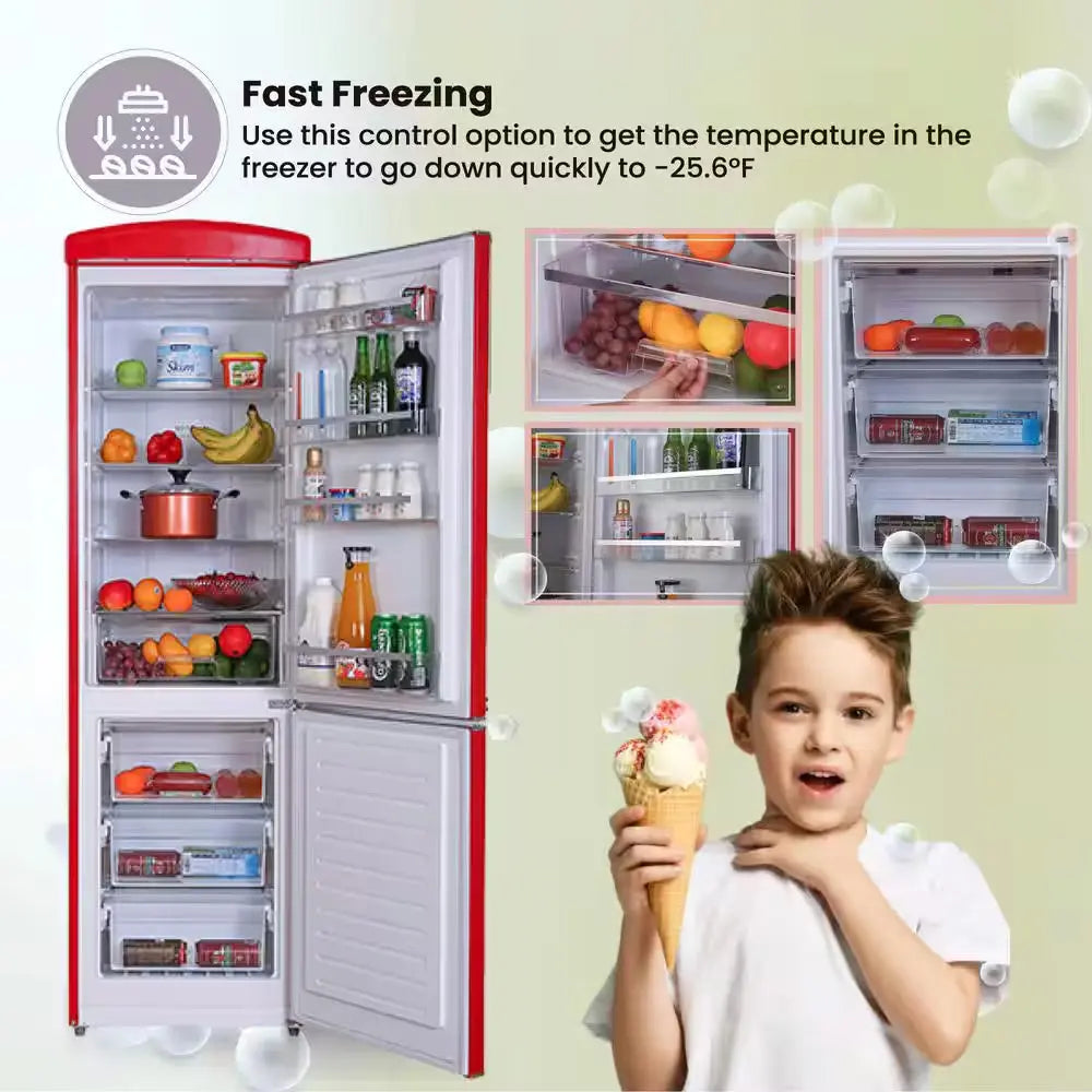 24 In. RETRO BOTTOM MOUNT 11Cf Refrigerator Fast Freeze 110V in Red | Fridge.com