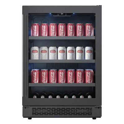 24 In. Single Zone 140-Cans Built-In or Freestanding Beverage Cooler in Black Stainless Steel | Fridge.com