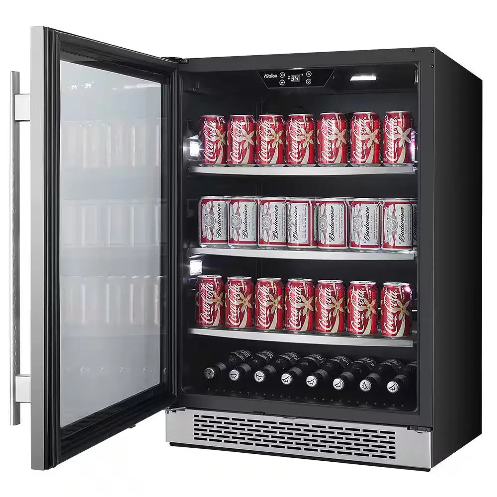 24 In. Single Zone 140-Cans Built-In or Freestanding Beverage Cooler in Black Stainless Steel | Fridge.com