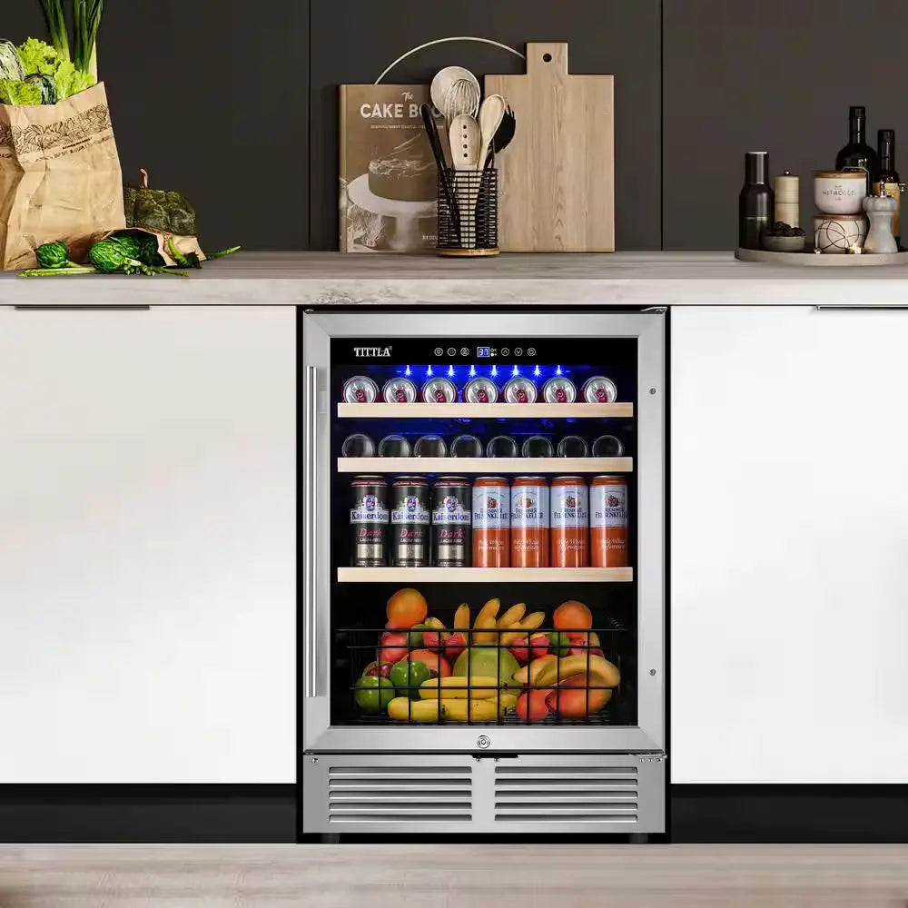 24 In. Single Zone 150-Can Beverage Refrigerator in Silver with 2-Different Door Handles Built-In Beverage Cooler | Fridge.com