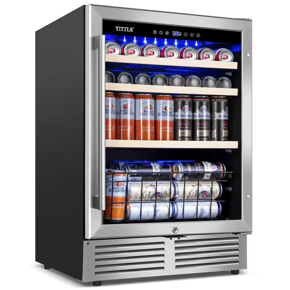 24 In. Single Zone 150-Can Beverage Refrigerator in Silver with 2-Different Door Handles Built-In Beverage Cooler | Fridge.com