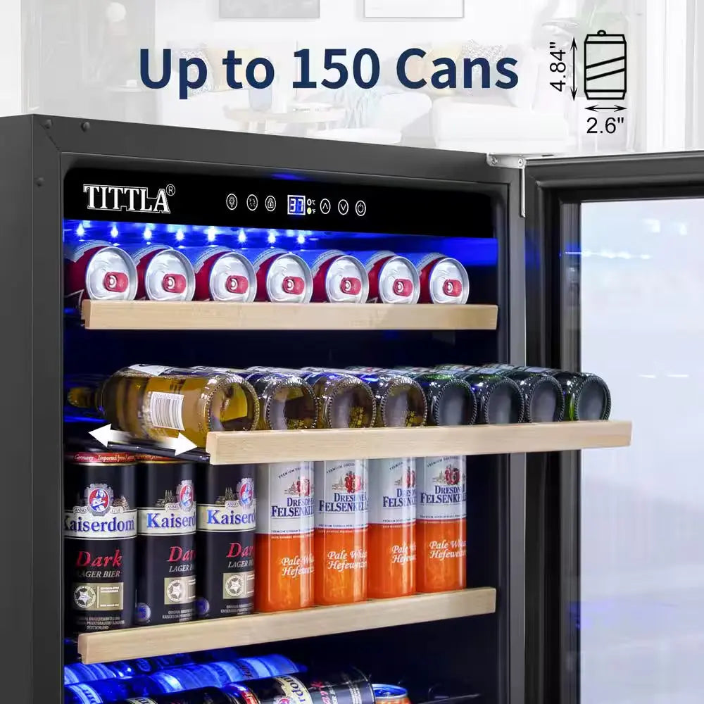 24 In. Single Zone 150-Can Beverage Refrigerator in Silver with 2-Different Door Handles Built-In Beverage Cooler | Fridge.com