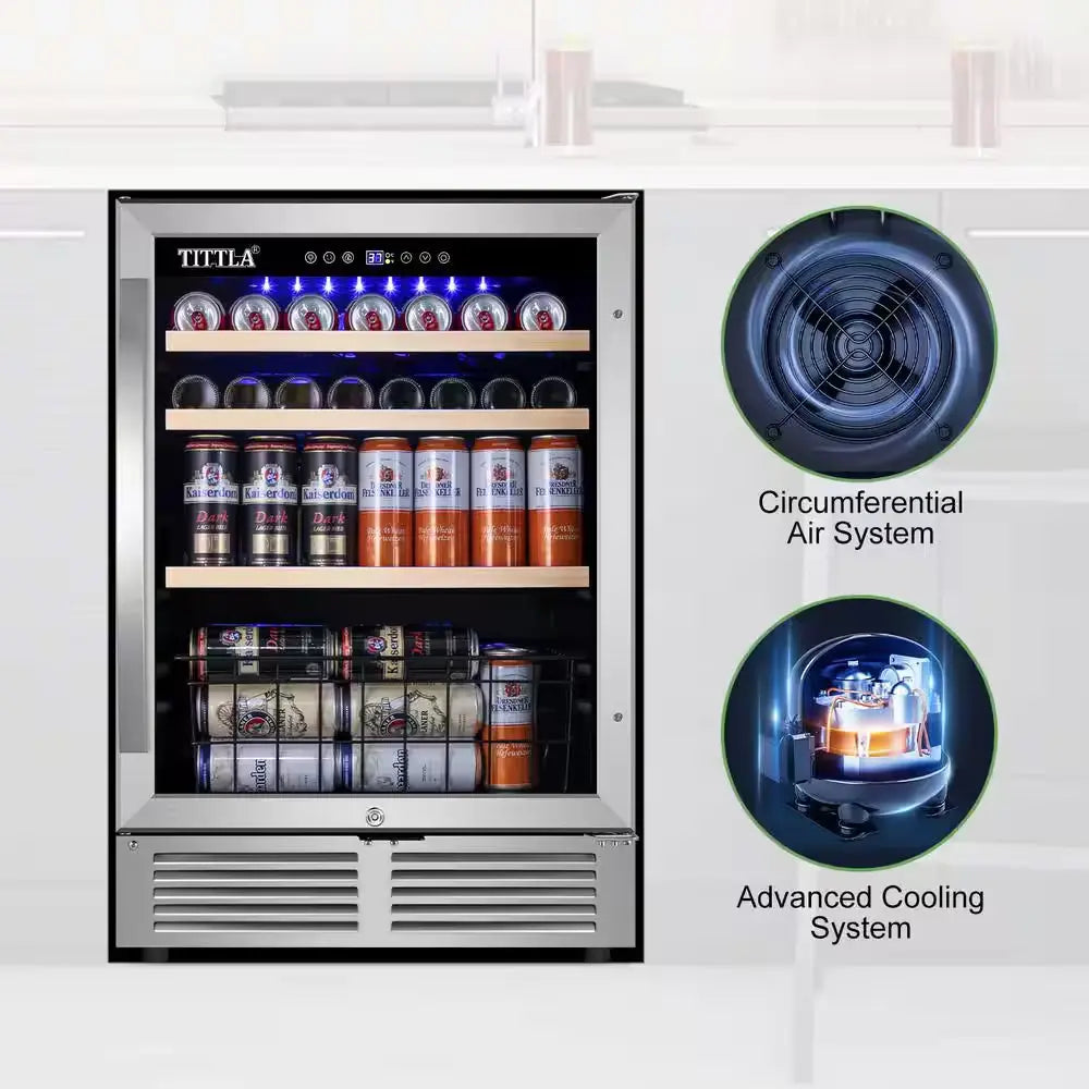 24 In. Single Zone 150-Can Beverage Refrigerator in Silver with 2-Different Door Handles Built-In Beverage Cooler | Fridge.com