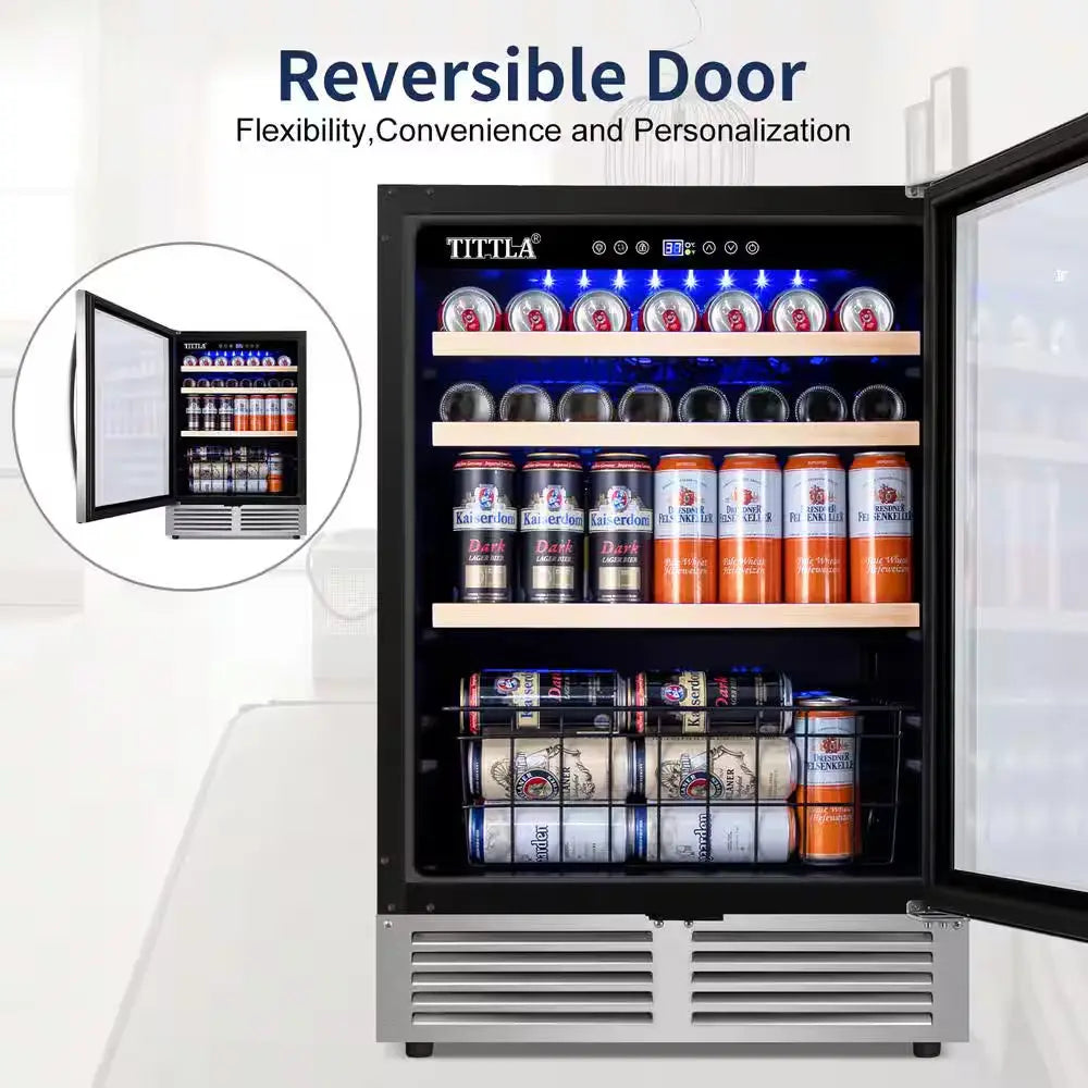 24 In. Single Zone 150-Can Beverage Refrigerator in Silver with 2-Different Door Handles Built-In Beverage Cooler | Fridge.com