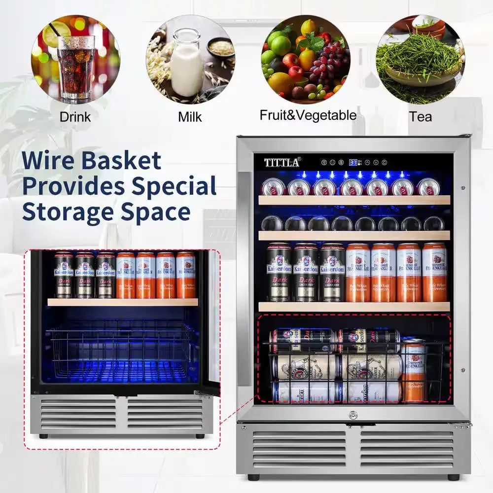 24 In. Single Zone 150-Can Beverage Refrigerator in Silver with 2-Different Door Handles Built-In Beverage Cooler | Fridge.com