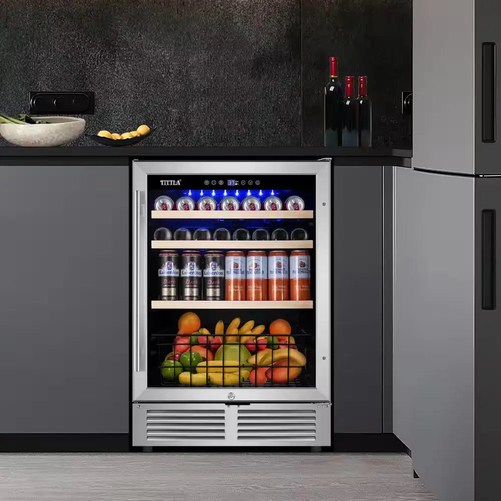 24 In. Single Zone 150-Can Beverage Refrigerator in Silver with 2-Different Door Handles Built-In Beverage Cooler | Fridge.com