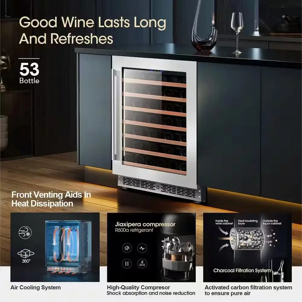 24 In. Single Zone Beverage and Wine Cooler in Black, 53 Bottle Capacity Undercounter Wine Fridge | Fridge.com