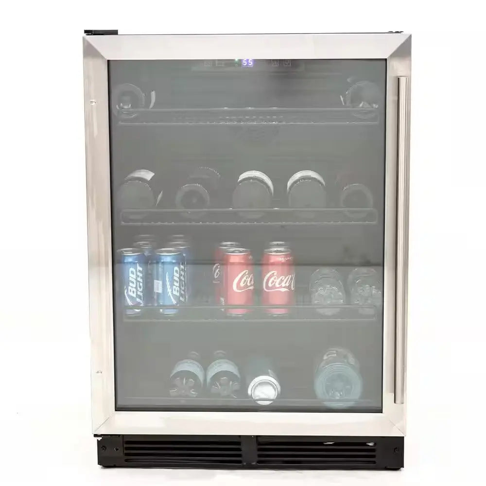 24 In. W Single Zone 133-Can Capacity Beverage Cooler, in Stainless Steel and Black Cabinet | Fridge.com