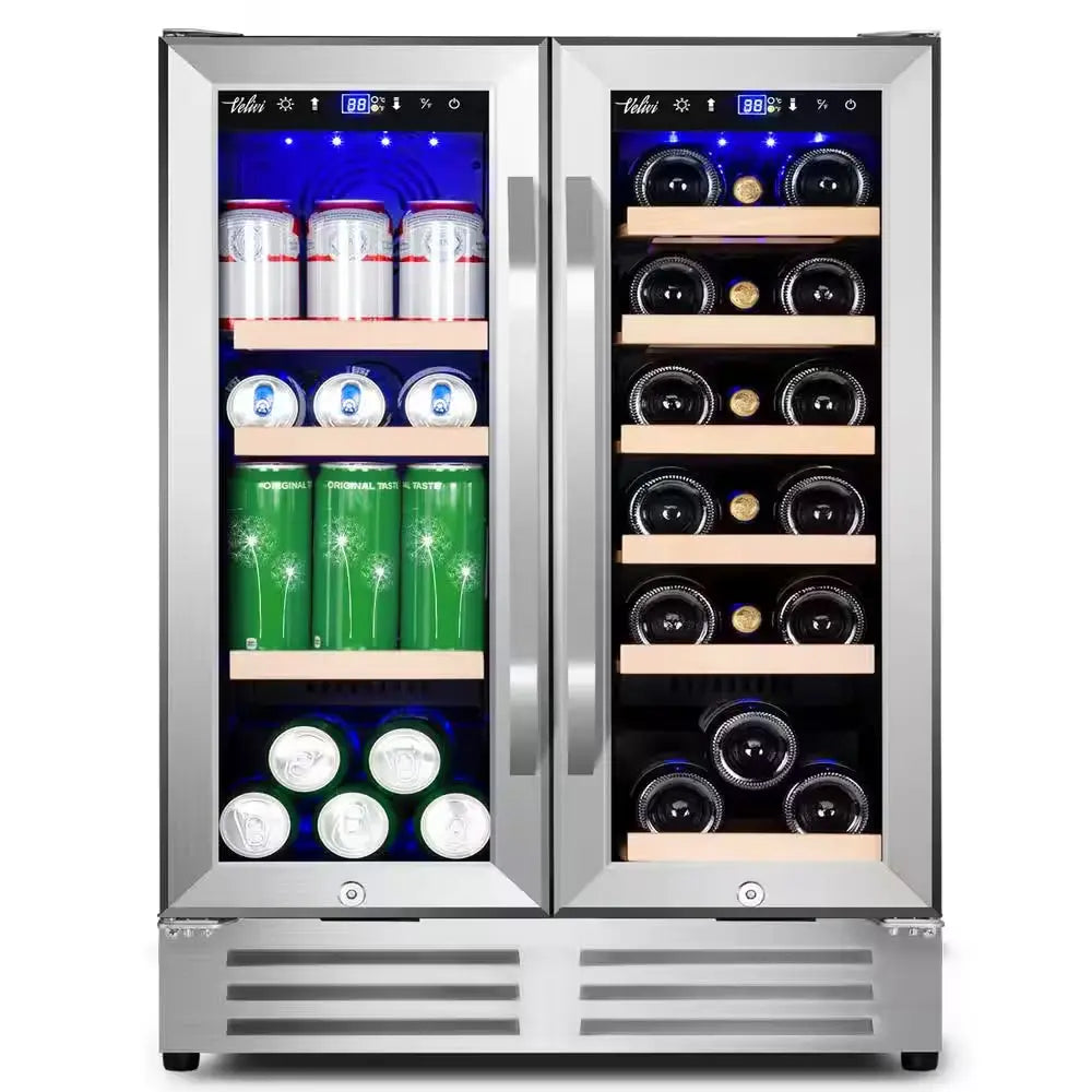 24 In.Dual Zone 18-Wine Bottles and 88-Can Built-In and Freestanding with French Door Beverage Cooler in Stainless Steel | Fridge.com