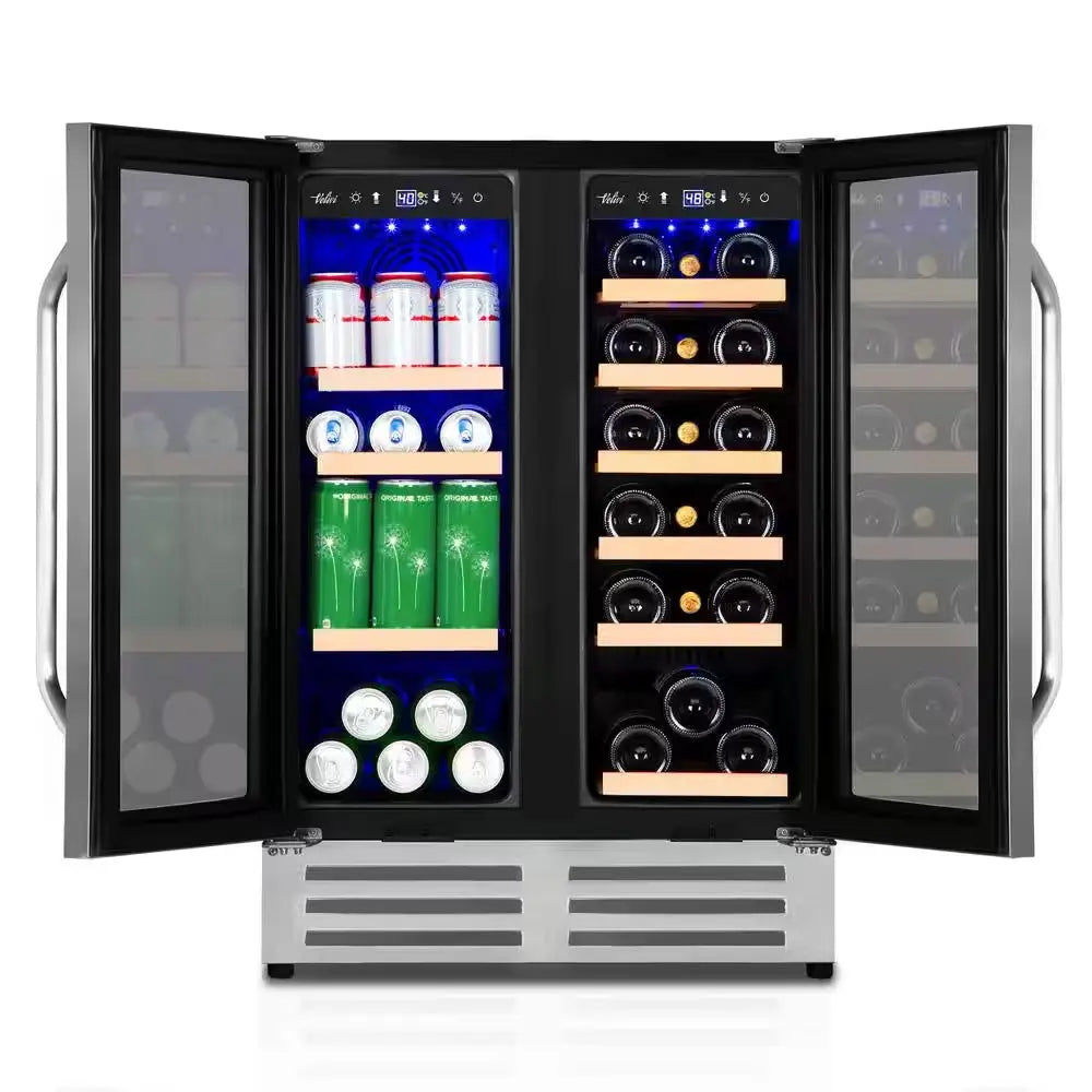 24 In.Dual Zone 18-Wine Bottles and 88-Can Built-In and Freestanding with French Door Beverage Cooler in Stainless Steel | Fridge.com