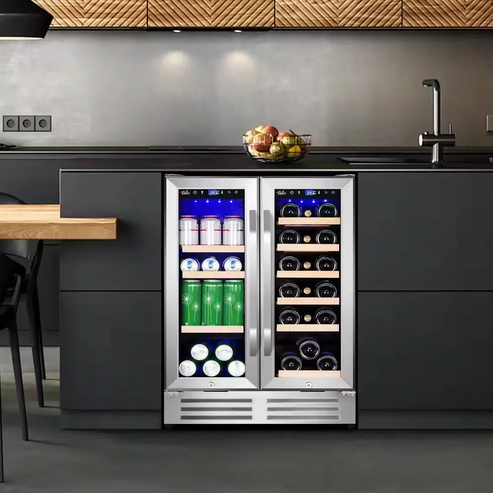 24 In.Dual Zone 18-Wine Bottles and 88-Can Built-In and Freestanding with French Door Beverage Cooler in Stainless Steel | Fridge.com