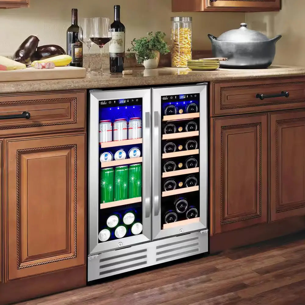 24 In.Dual Zone 18-Wine Bottles and 88-Can Built-In and Freestanding with French Door Beverage Cooler in Stainless Steel | Fridge.com