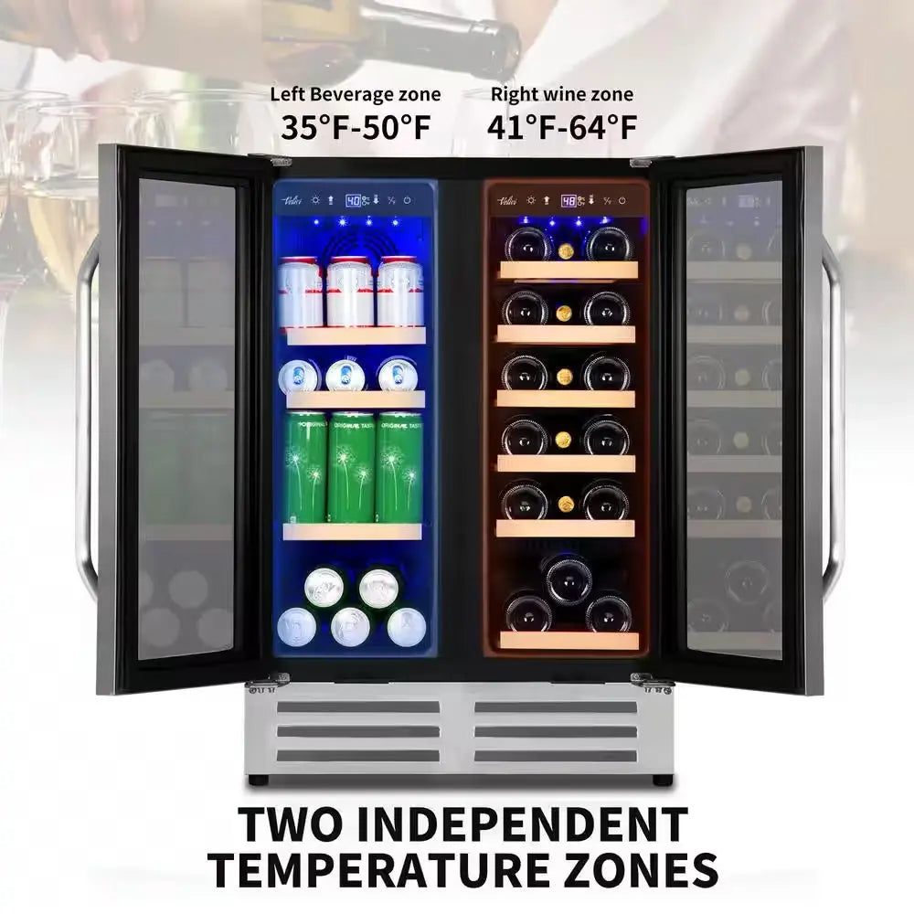 24 In.Dual Zone 18-Wine Bottles and 88-Can Built-In and Freestanding with French Door Beverage Cooler in Stainless Steel | Fridge.com