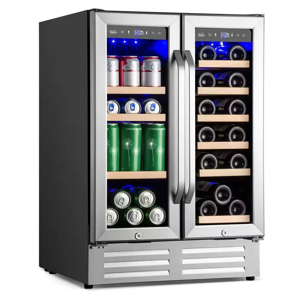 24 In.Dual Zone 18-Wine Bottles and 88-Can Built-In and Freestanding with French Door Beverage Cooler in Stainless Steel | Fridge.com