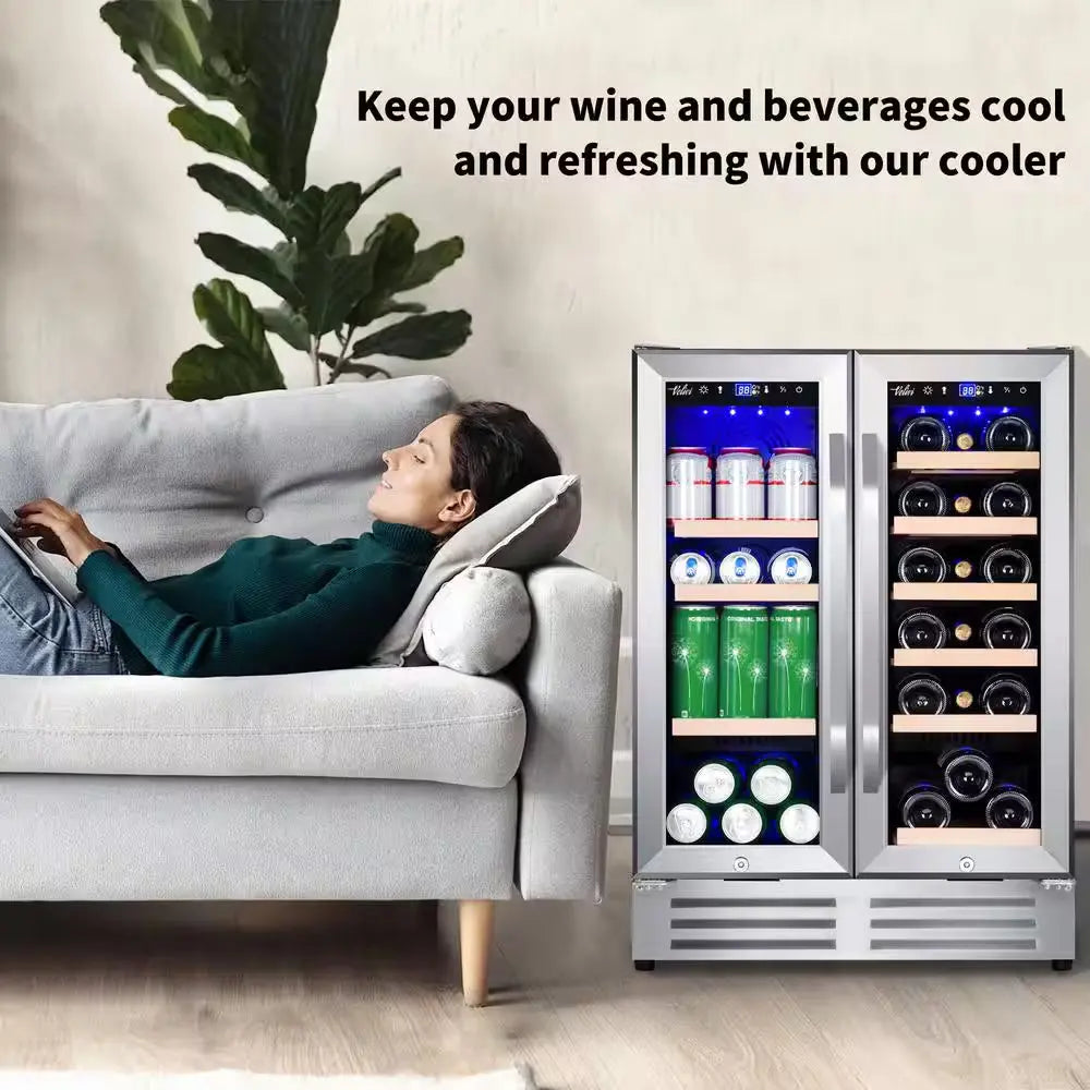 24 In.Dual Zone 18-Wine Bottles and 88-Can Built-In and Freestanding with French Door Beverage Cooler in Stainless Steel | Fridge.com