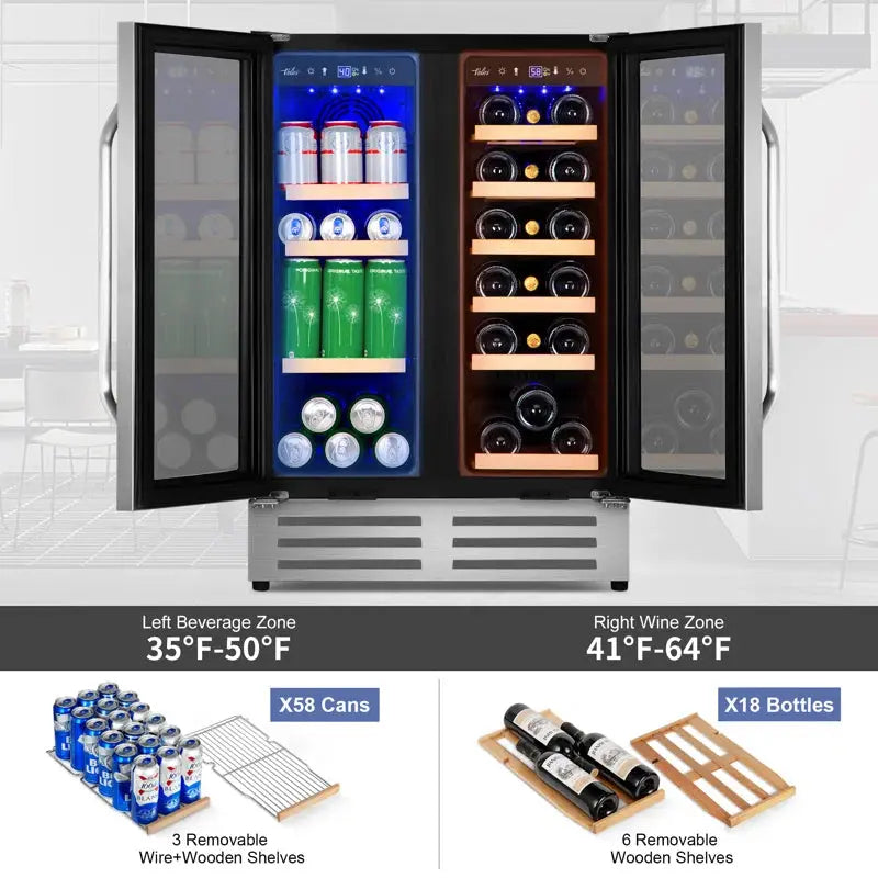 24 Inch 18 Bottle and 57 Can Dual Zone Built-In and Freestanding Wine & Beverage Refrigerator | Fridge.com