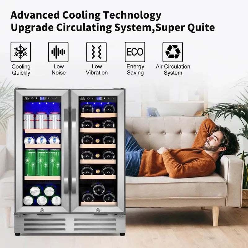 24 Inch 18 Bottle and 57 Can Dual Zone Built-In and Freestanding Wine & Beverage Refrigerator | Fridge.com