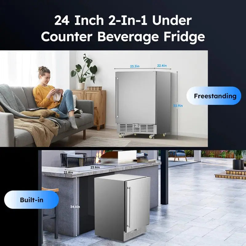 24 Inch Beverage Refrigerator, 180 Cans under Counter Beverage Cooler, 24" Space Built-In Beer and Drink Fridge with Glass Door for Soda, Water, and Milk - for Kitchen, Bar or Office | Fridge.com