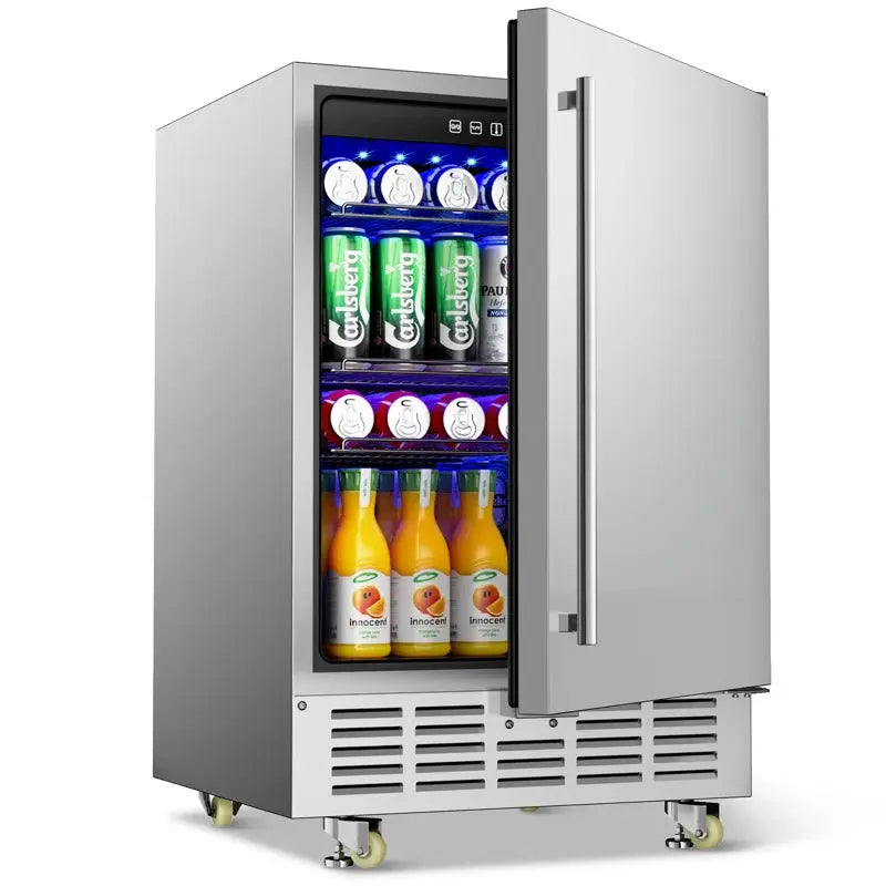 24 Inch Beverage Refrigerator, 180 Cans under Counter Beverage Cooler, 24" Space Built-In Beer and Drink Fridge with Glass Door for Soda, Water, and Milk - for Kitchen, Bar or Office | Fridge.com