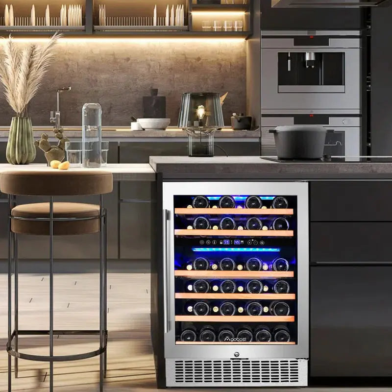 24 Inch Wine Cooler, 46 Bottles Dual Zone Wine Refrigerator,Freestanding and Built-In Style | Fridge.com