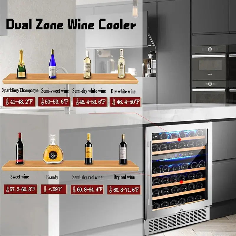 24 Inch Wine Cooler, 46 Bottles Dual Zone Wine Refrigerator,Freestanding and Built-In Style | Fridge.com