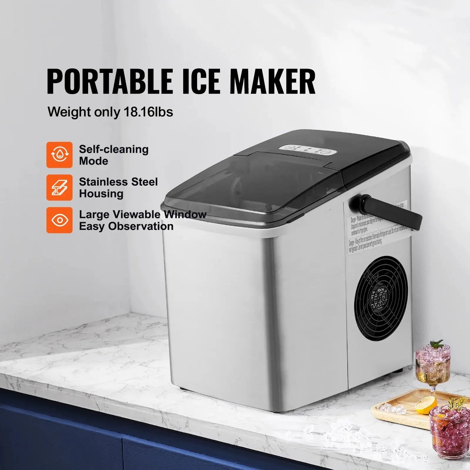 SKYSHALO Portable Countertop Ice Maker 26Lbs/24H Self-Cleaning | Fridge.com