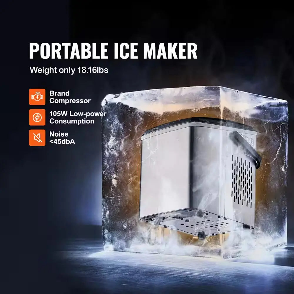 Countertop Ice Maker 26 Lb. / 24H Self-Cleaning Portable Ice Maker Stainless Steel Ice Machine, Silver | Fridge.com